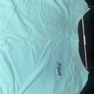 Victoria' Secret PINK baby blue cropped t shirt